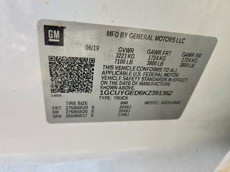 Aukcja sprzedaży 2019 Chevrolet Silverado, vin: 1GCUYGED6KZ391362, numer aukcji: 58817916