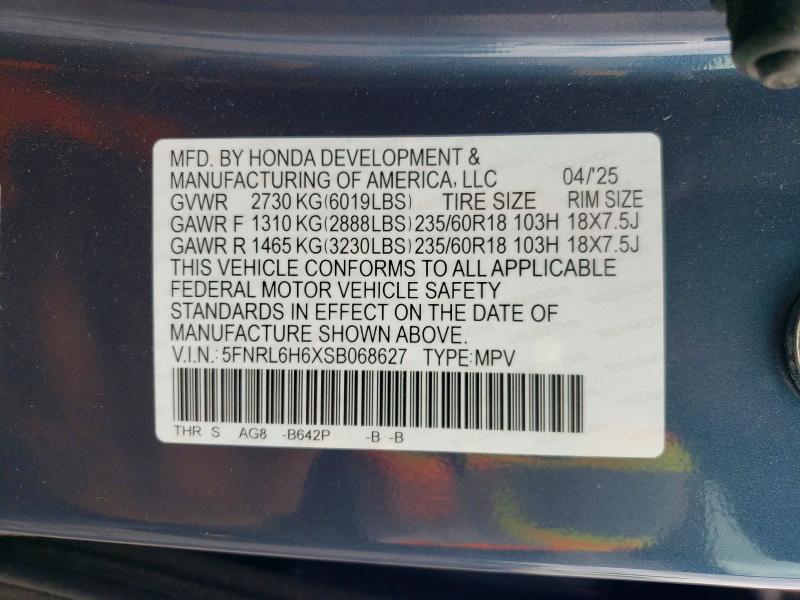 Продажа на аукционе авто 2025 Honda Odyssey, vin: 5FNRL6H6XSB068627, номер лота: 56128816