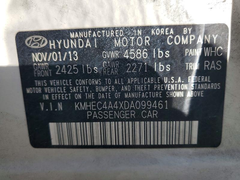 2013 Hyundai Sonata მანქანა იყიდება აუქციონზე, vin: KMHEC4A4XDA099461, აუქციონის ნომერი: 58940906