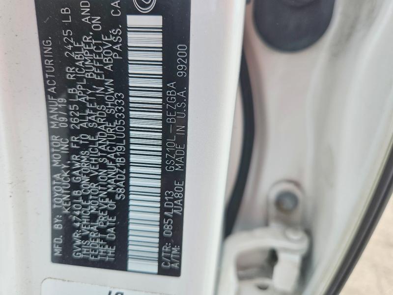 56535706 :رقم المزاد ، 58ADZ1B19LU053333 vin ، 2020 Lexus Es مزاد بيع