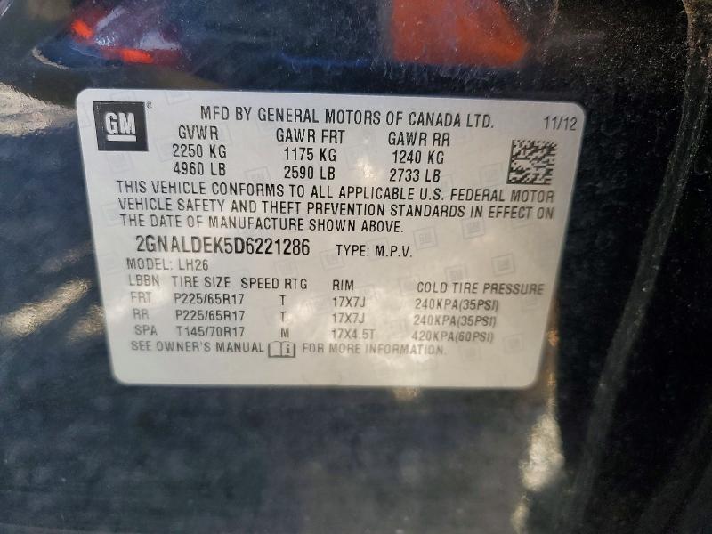 56055166 :رقم المزاد ، 2GNALDEK5D6221286 vin ، 2013 Chevrolet Equinox مزاد بيع