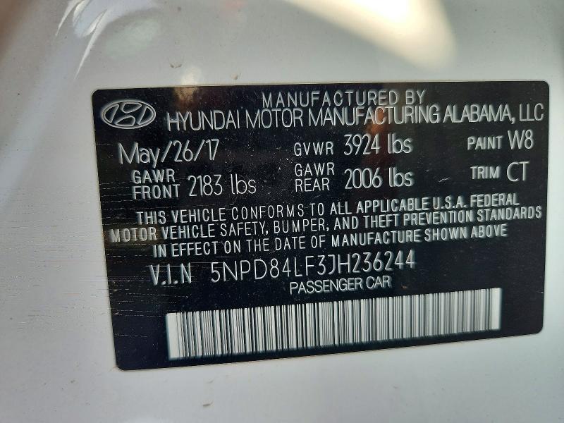 58614876 :رقم المزاد ، 5NPD84LF3JH236244 vin ، 2018 Hyundai Elantra مزاد بيع