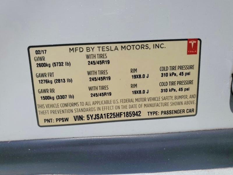 Aukcja sprzedaży 2017 Tesla Model S, vin: 5YJSA1E25HF185942, numer aukcji: 57738556