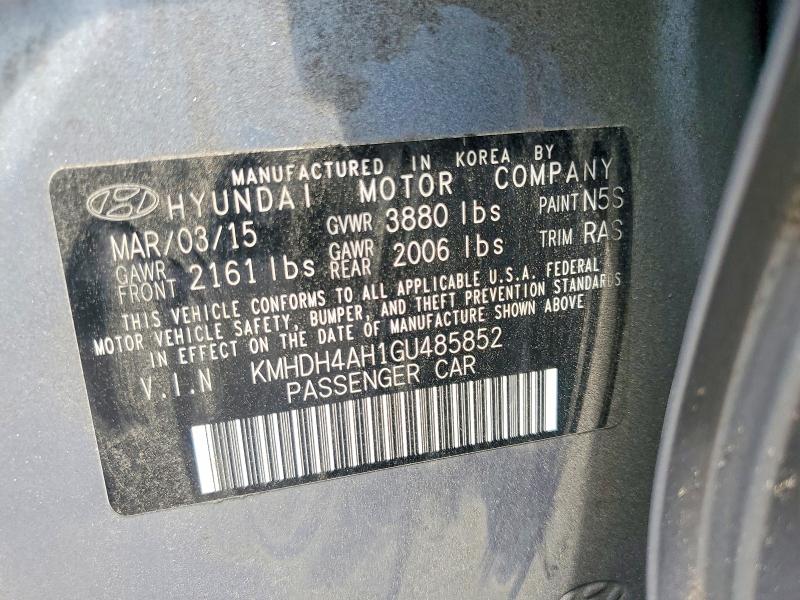 Продажа на аукционе авто 2016 Hyundai Elantra, vin: KMHDH4AH1GU485852, номер лота: 56495986