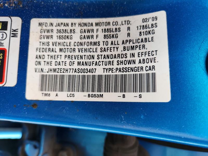 Aukcja sprzedaży 2010 Honda Insight, vin: JHMZE2H77AS003407, numer aukcji: 56122446