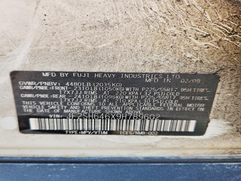 2009 Subaru Forester მანქანა იყიდება აუქციონზე, vin: JF2SH646X9H789602, აუქციონის ნომერი: 55748786