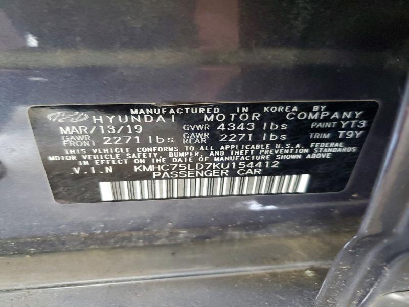 Продажа на аукционе авто 2019 Hyundai Ioniq, vin: KMHC75LD7KU154412, номер лота: 57962606