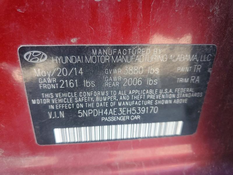 56472856 :رقم المزاد ، 5NPDH4AE3EH539170 vin ، 2014 Hyundai Elantra مزاد بيع