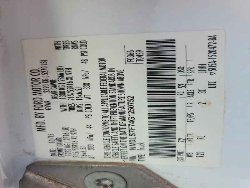 57441866 :رقم المزاد ، NM0LS7F74G1250752 vin ، 2016 Ford Transit Connect مزاد بيع
