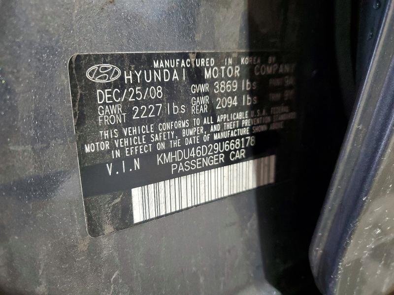 Продаж на аукціоні авто 2009 Hyundai Elantra, vin: KMHDU46D29U668178, номер лоту: 58218666