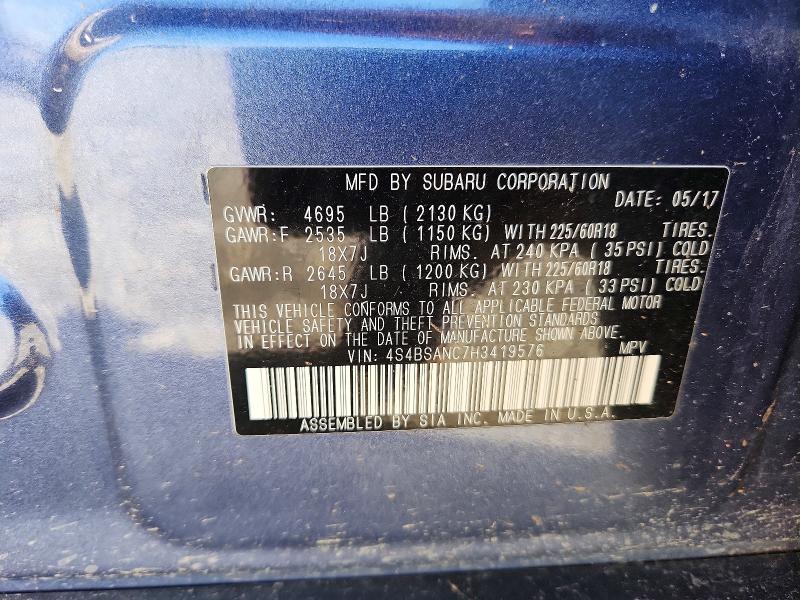 Продажа на аукционе авто 2017 Subaru Outback, vin: 4S4BSANC7H3419576, номер лота: 56071896