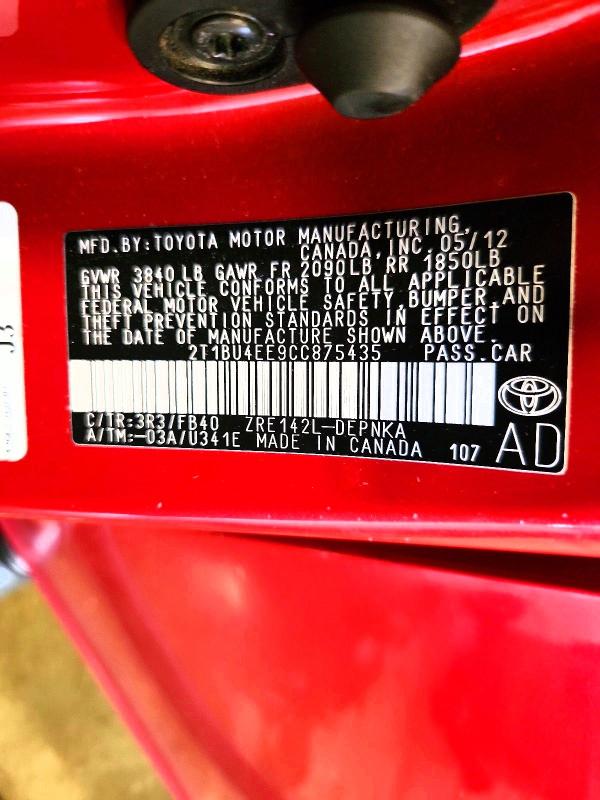 Aukcja sprzedaży 2012 Toyota Corolla, vin: 2T1BU4EE9CC875435, numer aukcji: 57119996