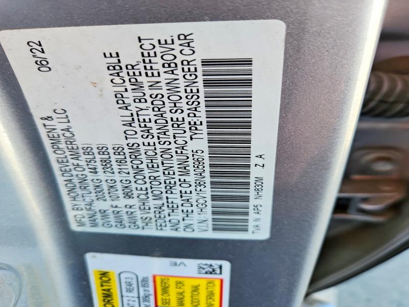 Продажа на аукционе авто 2022 Honda Accord, vin: 1HGCV1F36NA059675, номер лота: 58317406
