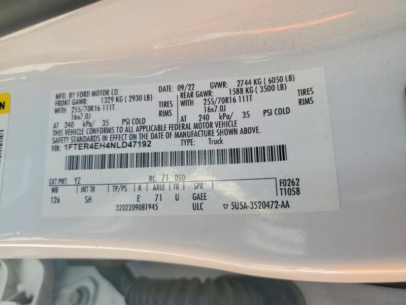 54537696 :رقم المزاد ، 1FTER4EH4NLD47192 vin ، 2022 Ford Ranger مزاد بيع