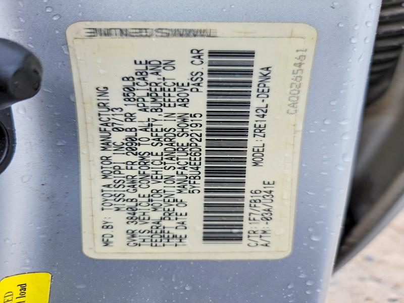 Aukcja sprzedaży 2013 Toyota Corolla, vin: 5YFBU4EE6DP221915, numer aukcji: 55839286
