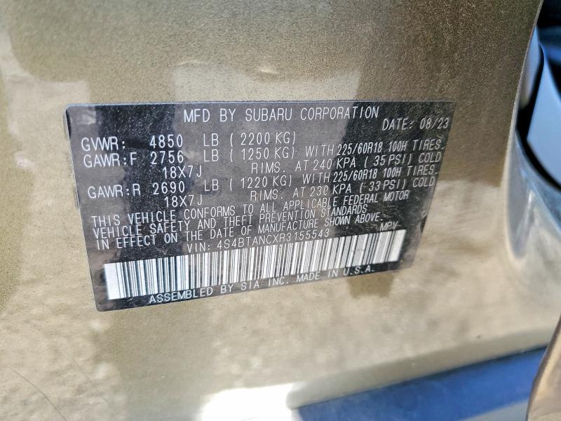 Aukcja sprzedaży 2024 Subaru Outback, vin: 4S4BTANCXR3155543, numer aukcji: 55885146
