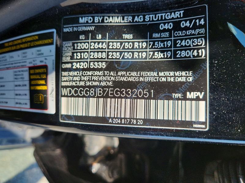 57693366 :رقم المزاد ، WDCGG8JB7EG332051 vin ، 2014 Mercedes-benz Glk مزاد بيع