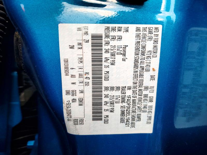 57925286 :رقم المزاد ، 1FADP3N25EL194321 vin ، 2014 Ford Focus مزاد بيع