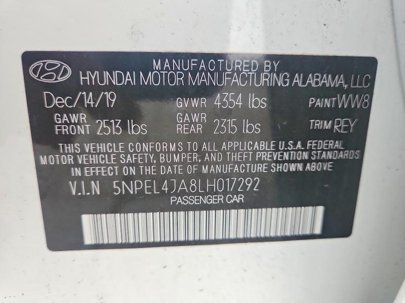 55929176 :رقم المزاد ، 5NPEL4JA8LH017292 vin ، 2020 Hyundai Sonata مزاد بيع