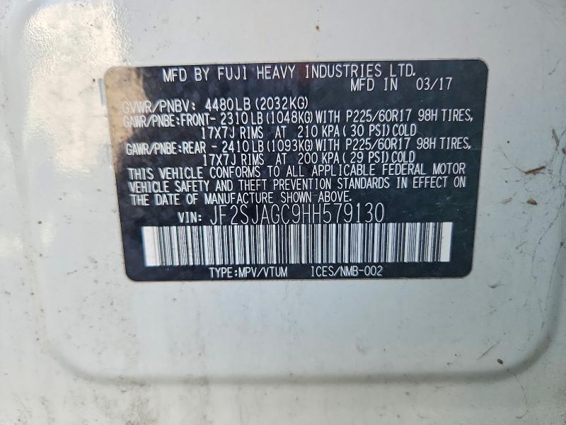 2017 Subaru Forester მანქანა იყიდება აუქციონზე, vin: JF2SJAGC9HH579130, აუქციონის ნომერი: 57322266