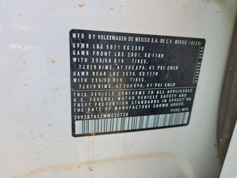 Aukcja sprzedaży 2021 Volkswagen Tiguan, vin: 3VV2B7AX2MM030726, numer aukcji: 56734176