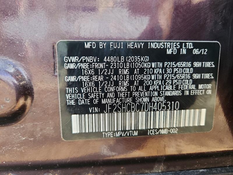 2013 Subaru Forester მანქანა იყიდება აუქციონზე, vin: JF2SHCBC7DH405310, აუქციონის ნომერი: 56793796