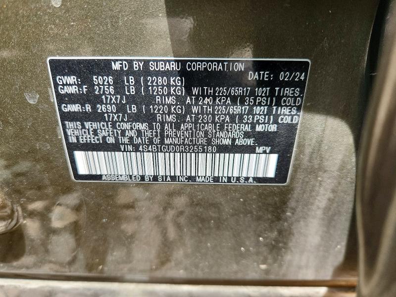 Продажа на аукционе авто 2024 Subaru Outback, vin: 4S4BTGUD0R3255180, номер лота: 55845676