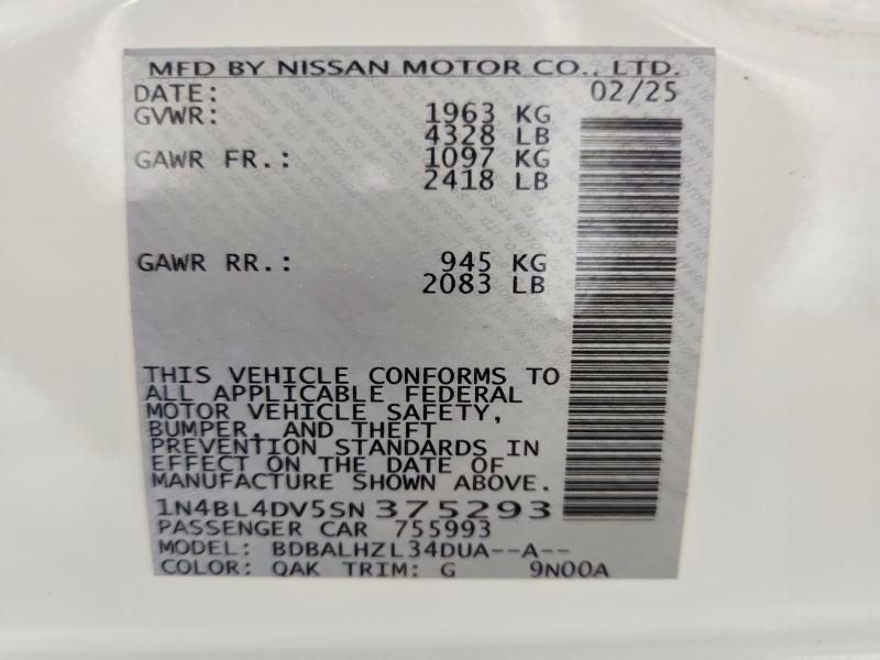 Продаж на аукціоні авто 2025 Nissan Altima, vin: 1N4BL4DV5SN375293, номер лоту: 56189456