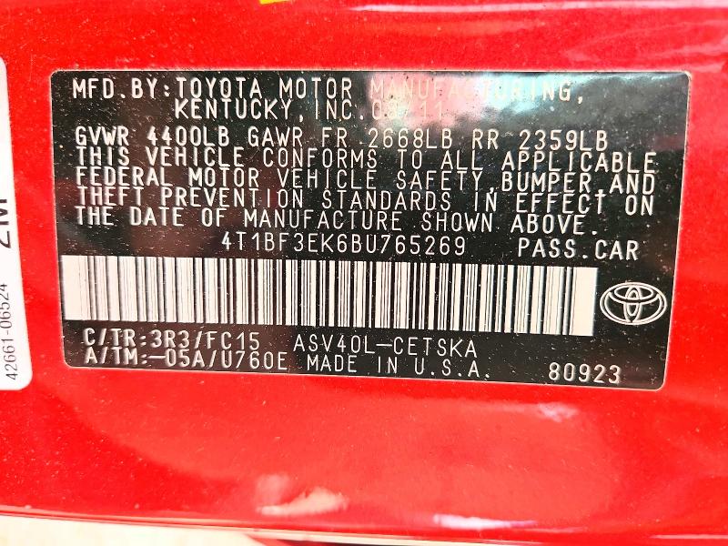 Aukcja sprzedaży 2011 Toyota Camry, vin: 4T1BF3EK6BU765269, numer aukcji: 58941516