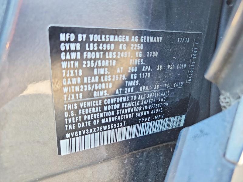 57589796 :رقم المزاد ، WVGBV3AX7EW559231 vin ، 2014 Volkswagen Tiguan مزاد بيع