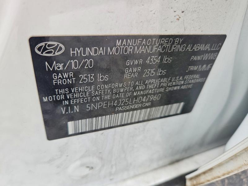 2020 Hyundai Sonata მანქანა იყიდება აუქციონზე, vin: 5NPEH4J25LH047960, აუქციონის ნომერი: 56287986