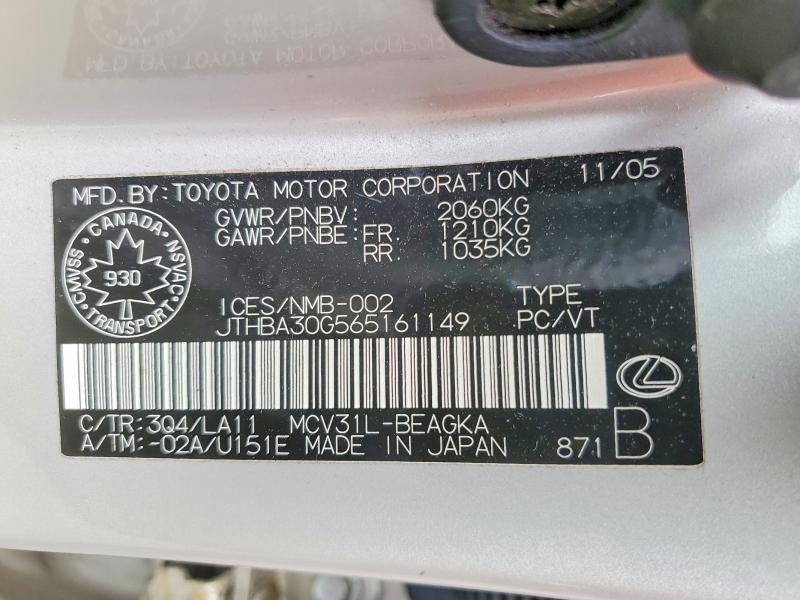 Продажа на аукционе авто 2006 Lexus Es, vin: JTHBA30G565161149, номер лота: 57830806