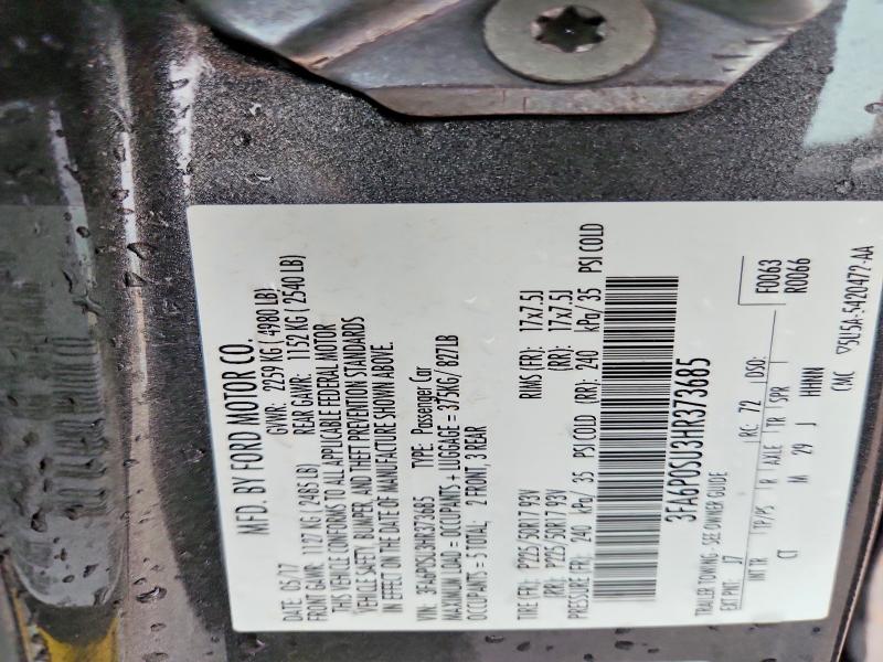 2017 Ford Fusion მანქანა იყიდება აუქციონზე, vin: 3FA6P0SU3HR373685, აუქციონის ნომერი: 57436356