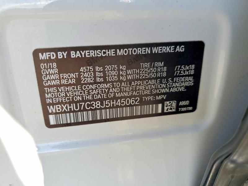Aukcja sprzedaży 2018 Bmw X1, vin: WBXHU7C38J5H45062, numer aukcji: 57896116
