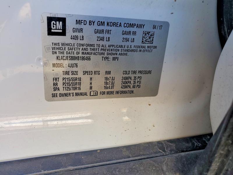 56430026 :رقم المزاد ، KL4CJESB8HB186466 vin ، 2017 Buick Encore مزاد بيع