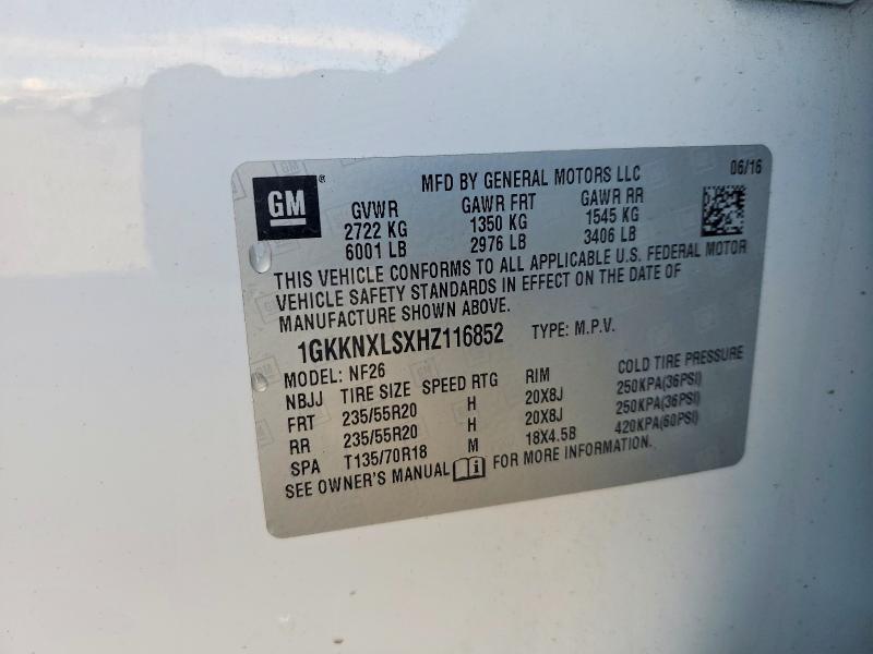 Aukcja sprzedaży 2017 Gmc Acadia, vin: 1GKKNXLSXHZ116852, numer aukcji: 56500516