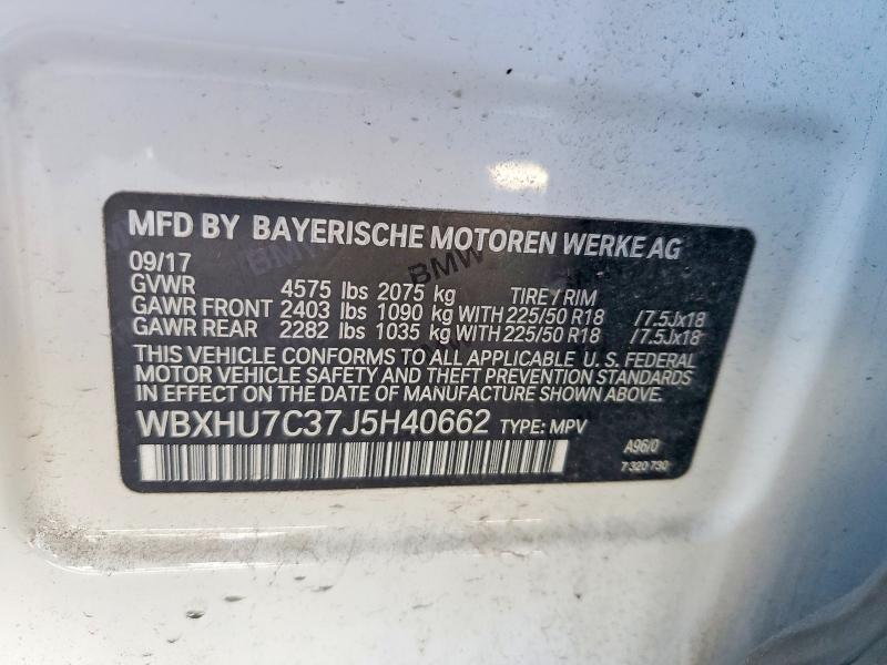 57071056 :رقم المزاد ، WBXHU7C37J5H40662 vin ، 2018 Bmw X1 مزاد بيع