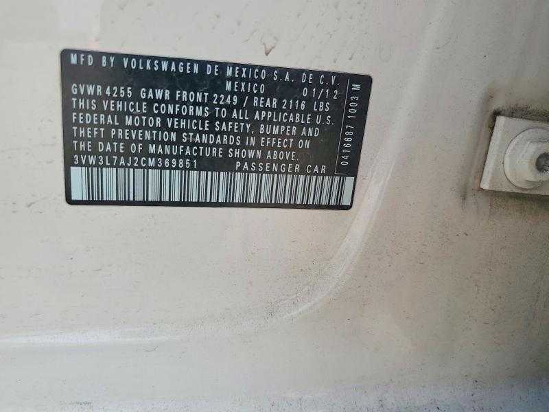 57669416 :رقم المزاد ، 3VW3L7AJ2CM369851 vin ، 2012 Volkswagen Jetta مزاد بيع