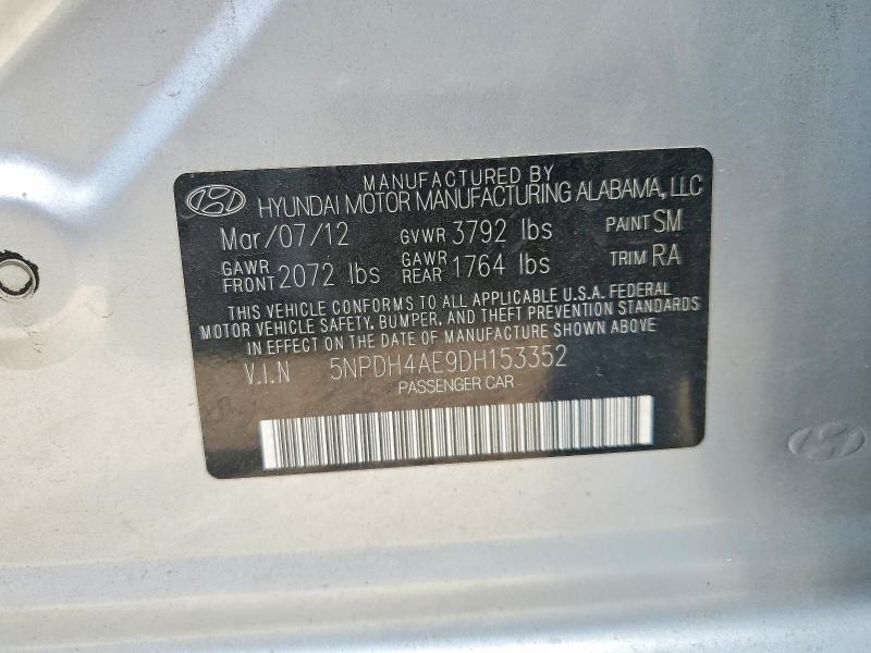 58385046 :رقم المزاد ، 5NPDH4AE9DH153352 vin ، 2013 Hyundai Elantra مزاد بيع