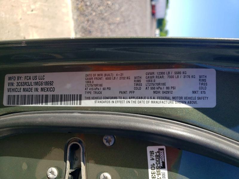 2021 Ram 3500 მანქანა იყიდება აუქციონზე, vin: 3C63R3JL1MG618692, აუქციონის ნომერი: 55022296
