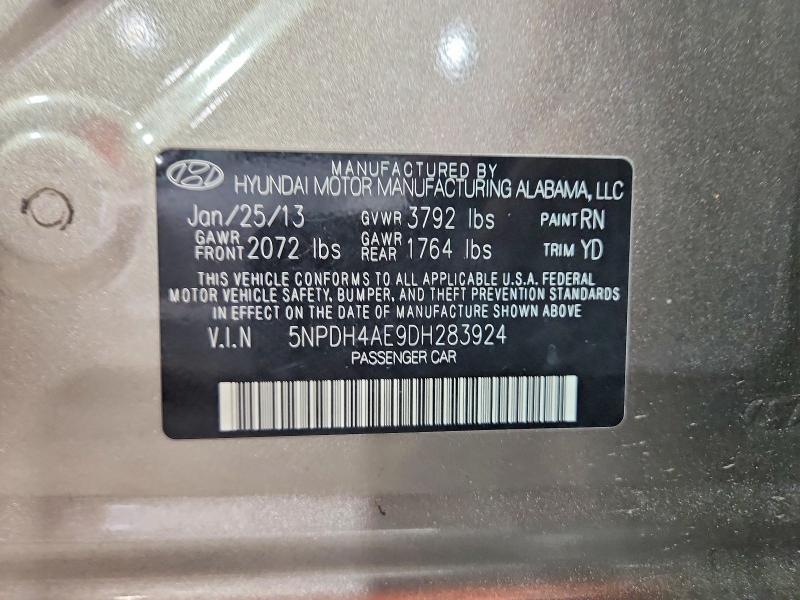 57346086 :رقم المزاد ، 5NPDH4AE9DH283924 vin ، 2013 Hyundai Elantra مزاد بيع