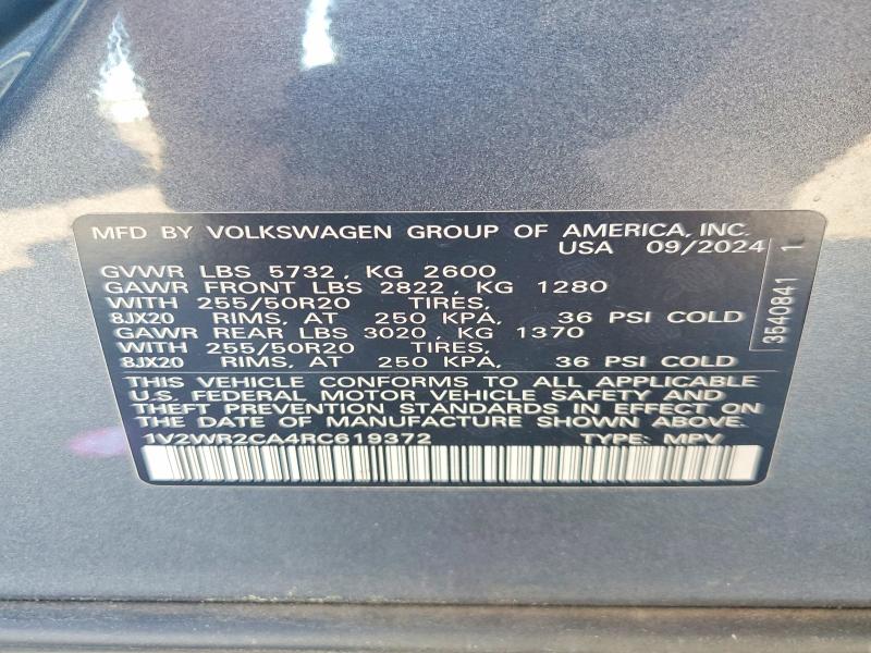 59142106 :رقم المزاد ، 1V2WR2CA4RC619372 vin ، 2024 Volkswagen Atlas مزاد بيع