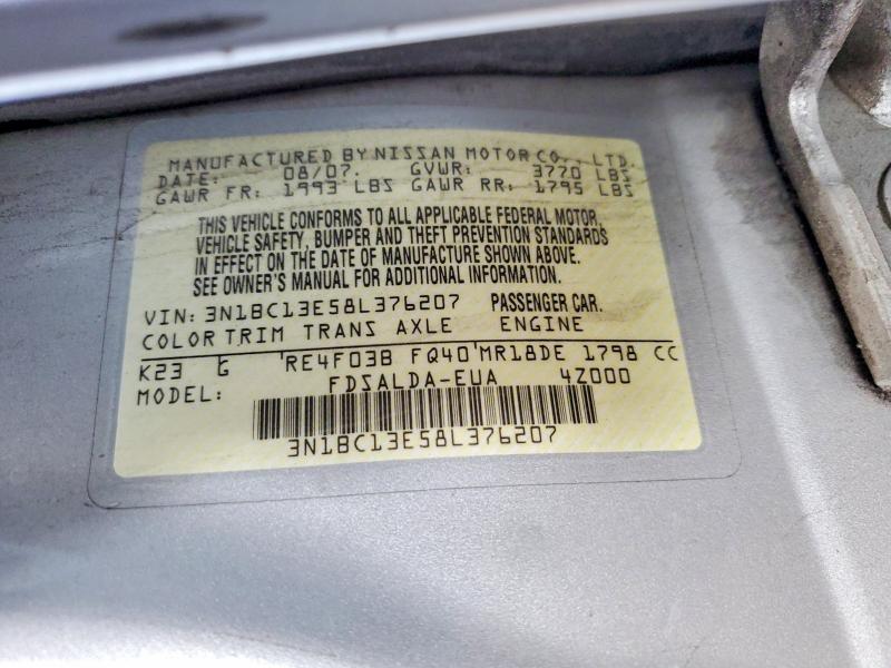 56704406 :رقم المزاد ، 3N1BC13E58L376207 vin ، 2008 Nissan Versa مزاد بيع