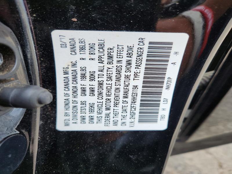 Продаж на аукціоні авто 2017 Honda Civic, vin: 2HGFC2F74HH531194, номер лоту: 58913166