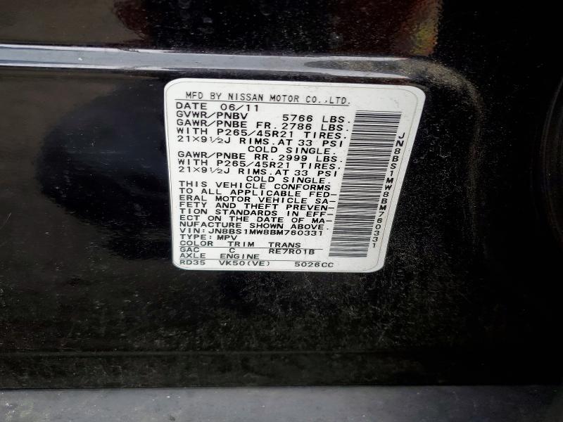 Aukcja sprzedaży 2011 Infiniti Fx50, vin: JN8BS1MW8BM760331, numer aukcji: 55038496