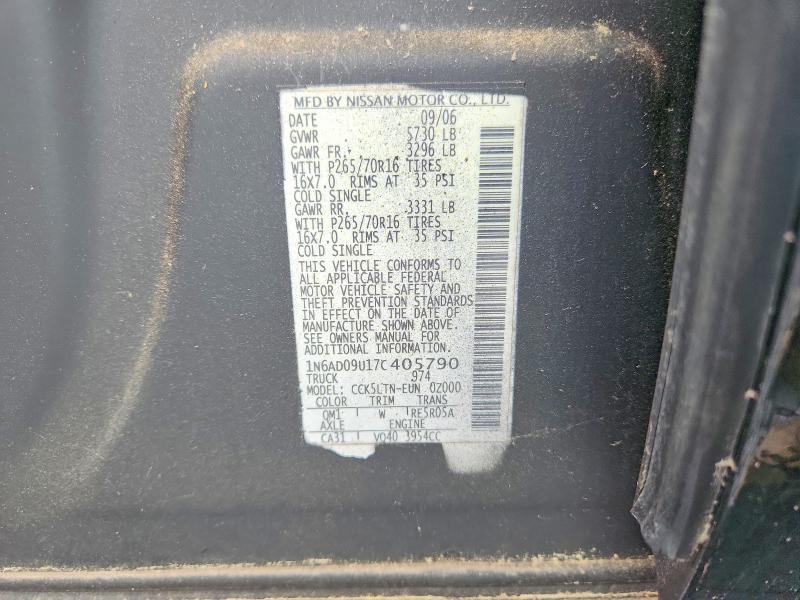 2007 Nissan Frontier მანქანა იყიდება აუქციონზე, vin: 1N6AD09U17C405790, აუქციონის ნომერი: 56187916