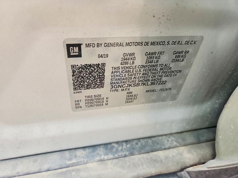 Продажа на аукционе авто 2019 Chevrolet Trax, vin: 3GNCJKSB7KL367222, номер лота: 57046296