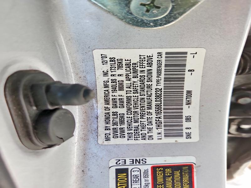 Продаж на аукціоні авто 2008 Honda Civic, vin: 1HGFA16568L038232, номер лоту: 57334306