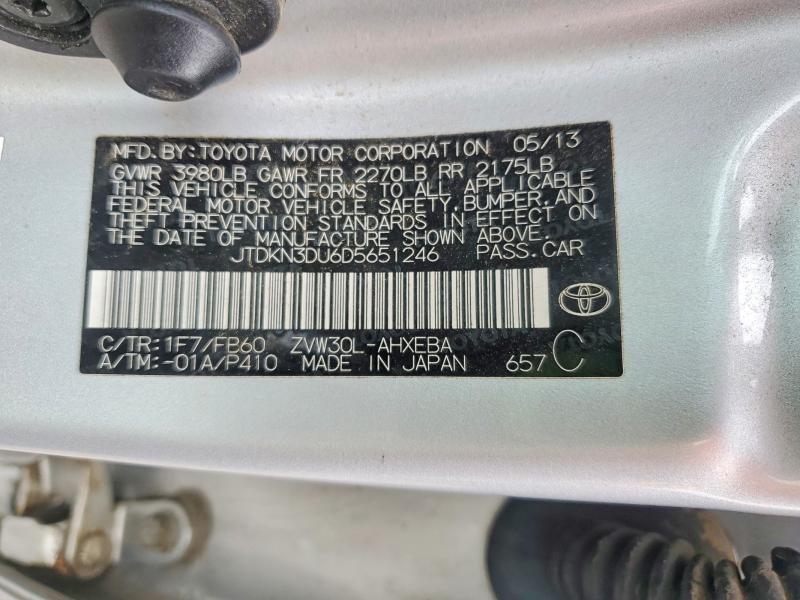 Auction sale of the 2013 Toyota Prius, vin: JTDKN3DU6D5651246, lot number: 58247496