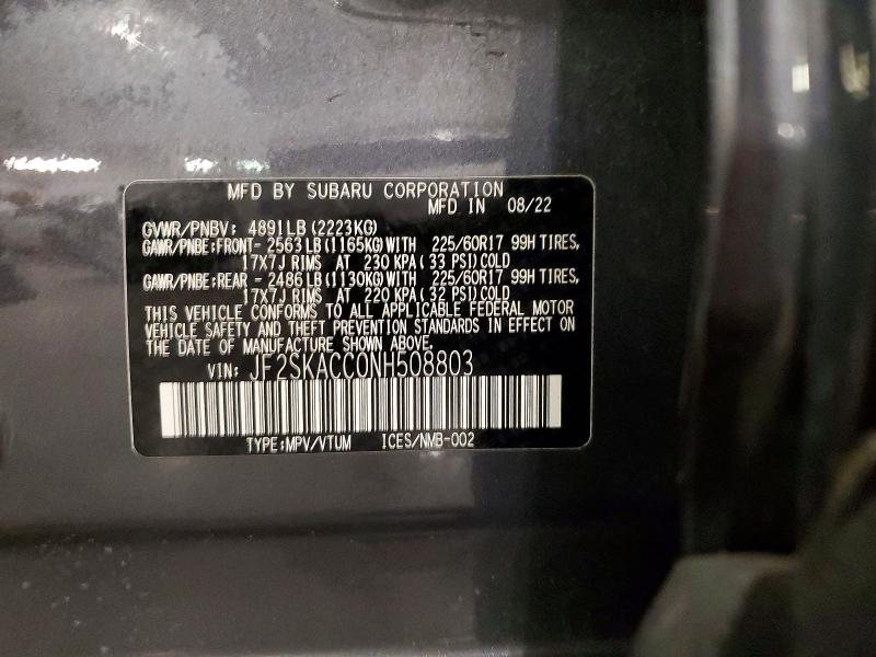 55691876 :رقم المزاد ، JF2SKACC0NH508803 vin ، 2022 Subaru Forester مزاد بيع